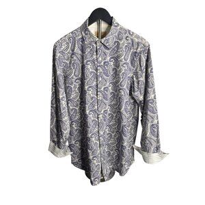 Cremieux Premium Denim Men's Blue Paisley Cotton Button-Down Dress Shirt M